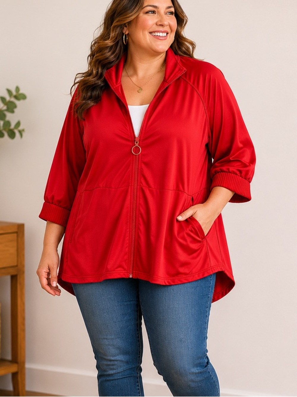 Fabletics Bright Red Zip-Up Bomber Jacket 2X